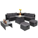9 Piece Weatherproof Rattan Patio Conversation Set with 30 Inches Propane Fire Pit Table and Dust Covers by LJGDeals