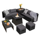 9 Piece Weatherproof Rattan Patio Conversation Set with 30 Inches Propane Fire Pit Table and Dust Covers by LJGDeals