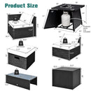 9 Piece Weatherproof Rattan Patio Conversation Set with 30 Inches Propane Fire Pit Table and Dust Covers-Gray