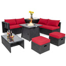 9 Piece Weatherproof Rattan Patio Conversation Set with 30 Inches Propane Fire Pit Table and Dust Covers by LJGDeals