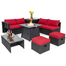 9 Piece Weatherproof Rattan Patio Conversation Set with 30 Inches Propane Fire Pit Table and Dust Covers-Gray by DirectDeals