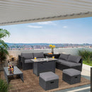 9 Pieces Outdoor PE Rattan Wicker Sectional Sofa with 42 Inch 60 000 BTU Gas Fire Pit Table by LJGDeals
