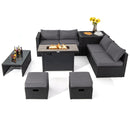 9 Pieces Outdoor PE Rattan Wicker Sectional Sofa with 42 Inch 60 000 BTU Gas Fire Pit Table by LJGDeals