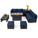 9 Pieces Outdoor PE Rattan Wicker Sectional Sofa with 42 Inch 60 000 BTU Gas Fire Pit Table-Gray by DirectDeals