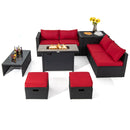 9 Pieces Outdoor PE Rattan Wicker Sectional Sofa with 42 Inch 60 000 BTU Gas Fire Pit Table-Gray by DirectDeals