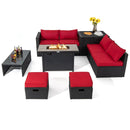9 Pieces Outdoor PE Rattan Wicker Sectional Sofa with 42 Inch 60 000 BTU Gas Fire Pit Table by LJGDeals