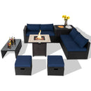 9 Pieces Outdoor PE Rattan Wicker Sectional Sofa with 42 Inch Gas Fire Pit Table