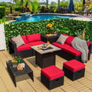 9 Pieces Outdoor PE Rattan Wicker Sectional Sofa with 42 Inch Gas Fire Pit Table
