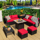 9 Pieces Outdoor PE Rattan Wicker Sectional Sofa with 42 Inch Gas Fire Pit Table by LJGDeals