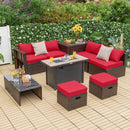 9 Pieces Outdoor Patio Furniture Set with 42 Inch Propane Fire Pit Table by LJGDeals