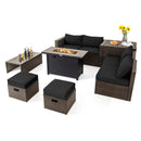 9 Pieces Outdoor Patio Furniture Set with 42 Inch Propane Fire Pit Table-Red by DirectDeals