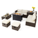 9 Pieces Outdoor Patio Furniture Set with 42 Inch Propane Fire Pit Table-Red by DirectDeals