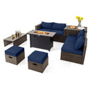 9 Pieces Outdoor Patio Furniture Set with 42 Inch Propane Fire Pit Table-Red by DirectDeals