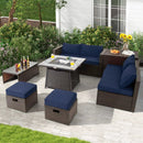 9 Pieces Patio PE Wicker Sectional Set with 50000 BTU Fire Pit Table by LJGDeals