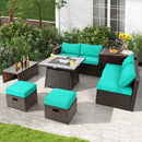 9 Pieces Patio PE Wicker Sectional Set with 50000 BTU Fire Pit Table by LJGDeals