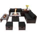 9 Pieces Patio PE Wicker Sectional Set with 50000 BTU Fire Pit Table by LJGDeals