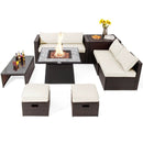 9 Pieces Patio PE Wicker Sectional Set with 50000 BTU Fire Pit Table by LJGDeals