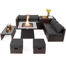 9 Pieces Patio PE Wicker Sectional Set with 50000 BTU Fire Pit Table by LJGDeals