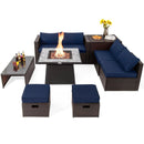 9 Pieces Patio PE Wicker Sectional Set with 50000 BTU Fire Pit Table by LJGDeals