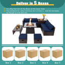 9 Pieces Patio PE Wicker Sectional Set with 50000 BTU Fire Pit Table