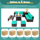 9 Pieces Patio PE Wicker Sectional Set with 50000 BTU Fire Pit Table