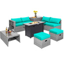 9 Pieces Patio Furniture Set with 42 Inches 60000 BTU Fire Pit-Black by DirectDeals