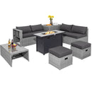 9 Pieces Patio Furniture Set with 42 Inches 60000 BTU Fire Pit-Black by DirectDeals