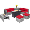 9 Pieces Patio Furniture Set with 42 Inches 60000 BTU Fire Pit-Black by DirectDeals