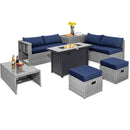 9 Pieces Patio Furniture Set with 42 Inches 60000 BTU Fire Pit-Black by DirectDeals