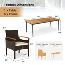 9 Pieces Patio PE Wicker Dining Set with Cushions and Umbrella Hole by LJGDeals