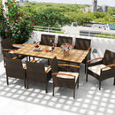 9 Pieces Patio PE Wicker Dining Set with Cushions and Umbrella Hole by LJGDeals