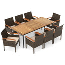 9 Pieces Patio PE Wicker Dining Set with Cushions and Umbrella Hole by LJGDeals