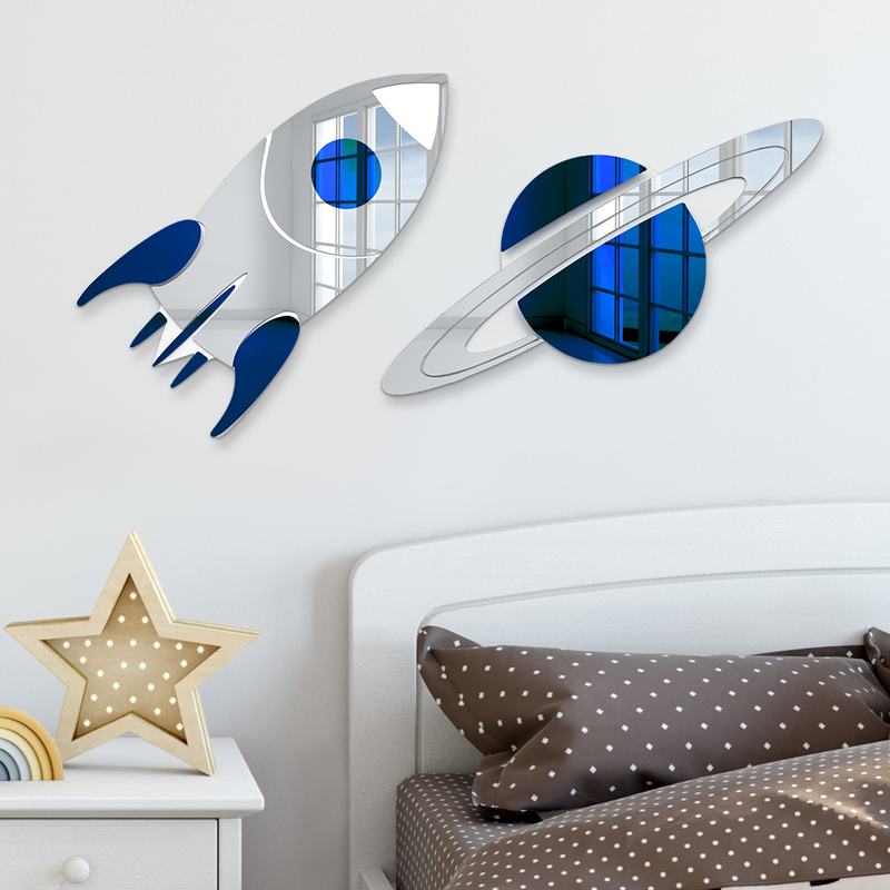 2-Piece Set | Planet Saturn & Space Rocket Decor