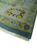 Blue, Silver and Olive 8x10 Hand knotted Traditional Oushak wool area rug by The Rug Decor