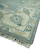 8x10 Traditional Floral Silver and Ivory Hand Knotted wool area rug