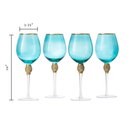 Large Diamond Wine Glasses, 10" H Gold Rim (4, Blue)