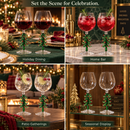 Crystal Green Christmas Tree Wine Glasses - Set of 2, 10oz