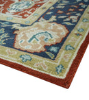 Hand Knotted Wool Area Rug Oriental Oushak Style Floral Pattern Brown Blue Beige