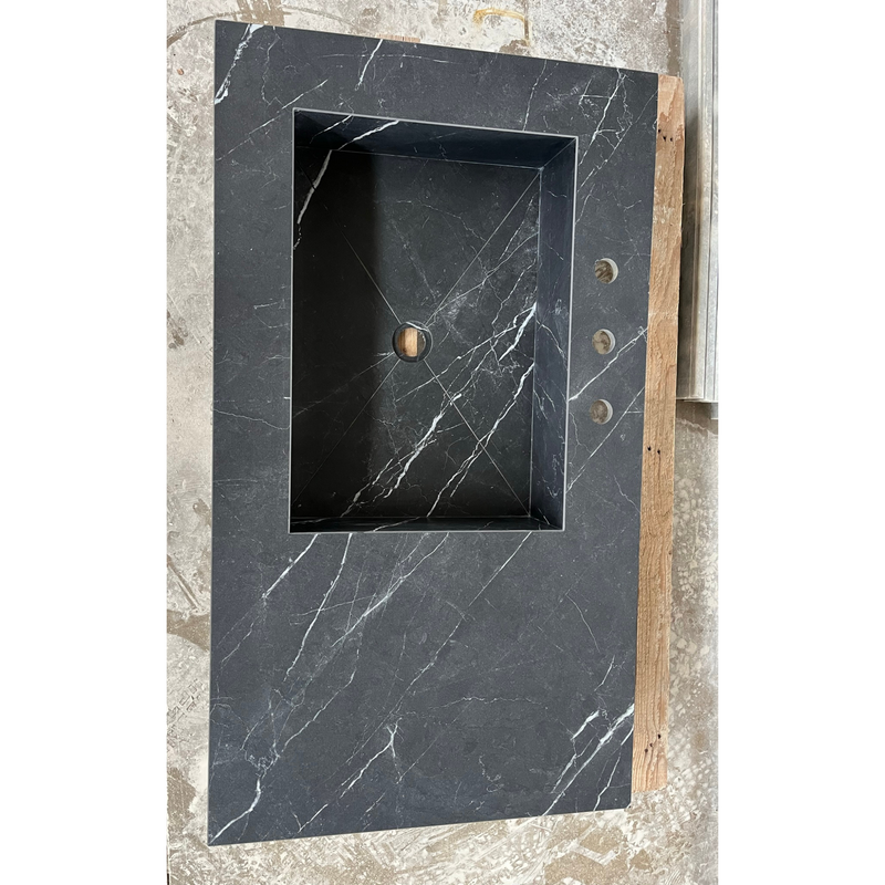 Nero Marquina Black Marble Look Engineered Porcelain Bathroom Sink - Hand-Crafted, photo 4 of 13