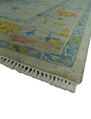 Beige and Blue Hand Knotted 8x10 Traditional Floral wool area rug by The Rug Decor