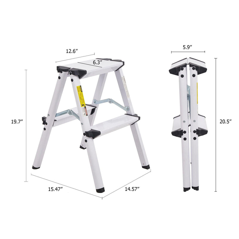 Folding 2 Step Stool Light Weight Aluminum Step Ladder, 250 lbs Capacity (19"H)