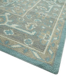 Wool Area Rug Hand Knotted Traditional Heriz Geometric Blue Ivory Camel Gray Persian