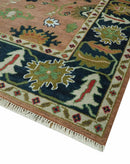 Peach, Blue and Green Traditional Oushak hand knotted 8x10 wool area rug by The Rug Decor