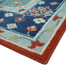 Rust Blue Silver Wool Area Rug Heriz Hand Knotted Traditional