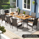 9 Pieces Outdoor Patio Dining Set with Acacia Wood Square Table and Umbrella Hole by LJGDeals