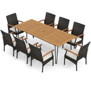 9 Pieces Outdoor Patio Dining Set with Acacia Wood Square Table and Umbrella Hole by LJGDeals