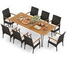 9 Pieces Outdoor Patio Dining Set with Acacia Wood Square Table and Umbrella Hole by LJGDeals