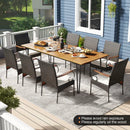 9 Pieces Outdoor Patio Dining Set with Soft Cushions and Umbrella Hole by LJGDeals