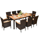 9 Pieces Rattan Dining Set with Acacia Wood Table and Stackable Cushioned Chairs by LJGDeals