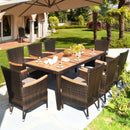9 Pieces Rattan Dining Set with Acacia Wood Table and Stackable Cushioned Chairs by LJGDeals